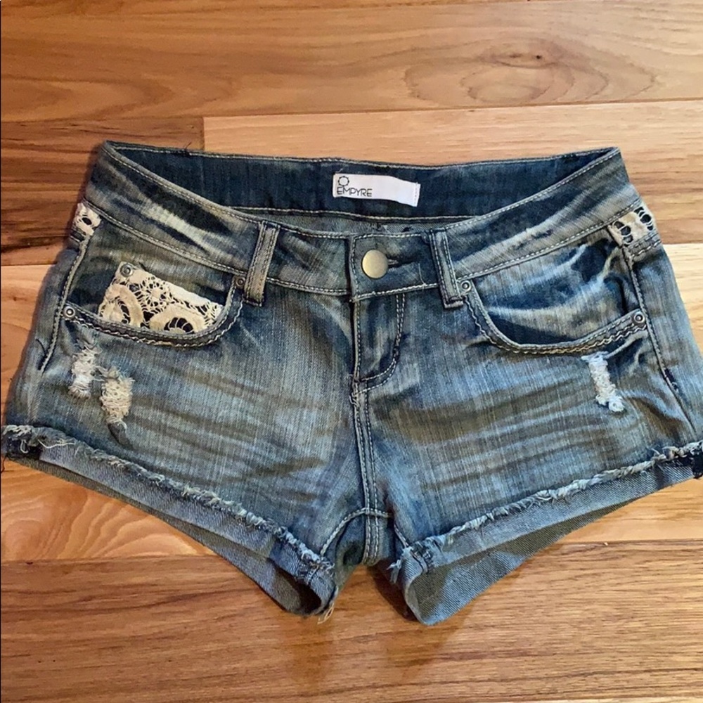 Empyre Denim Shorts with lace detailing, Size 3